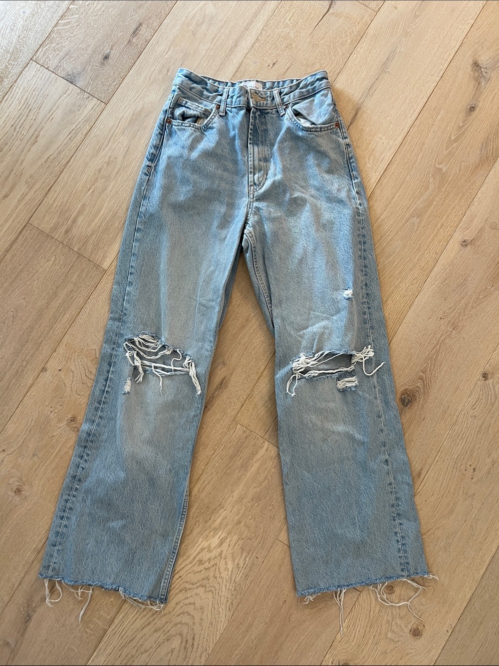 Zara Light Blue Distressed high waisted Jeans